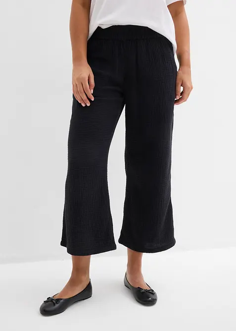 Pantalon large &agrave; pinces en gaze de coton, bonprix