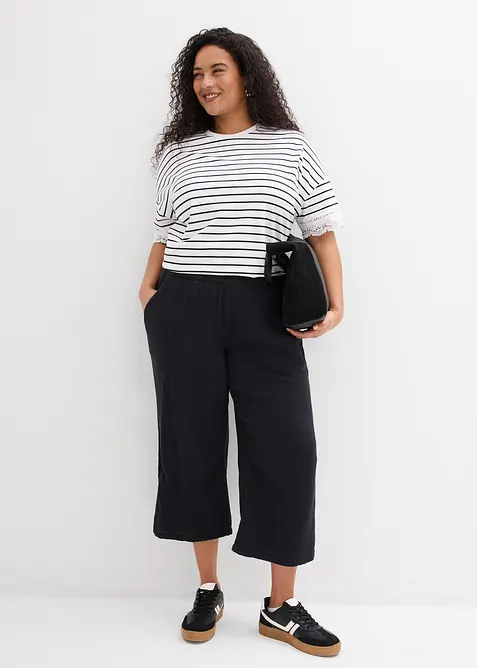 Pantalon large &agrave; pinces en gaze de coton, bonprix
