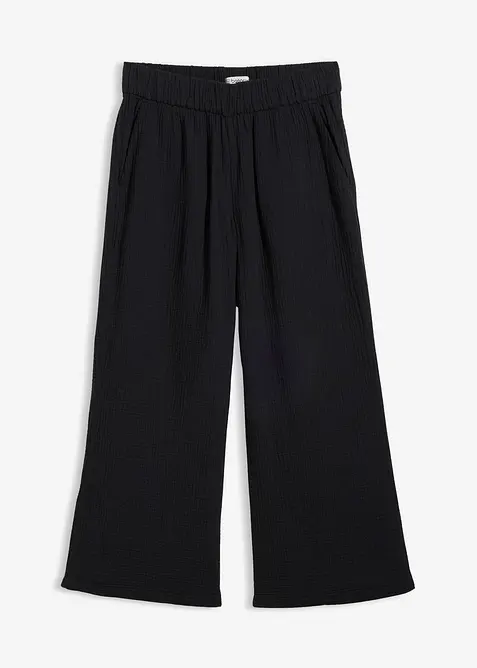 Pantalon large &agrave; pinces en gaze de coton, bonprix