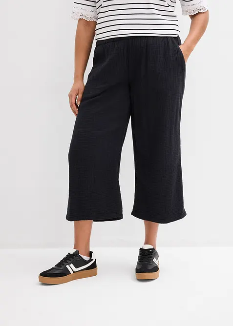 Pantalon large &agrave; pinces en gaze de coton, bonprix
