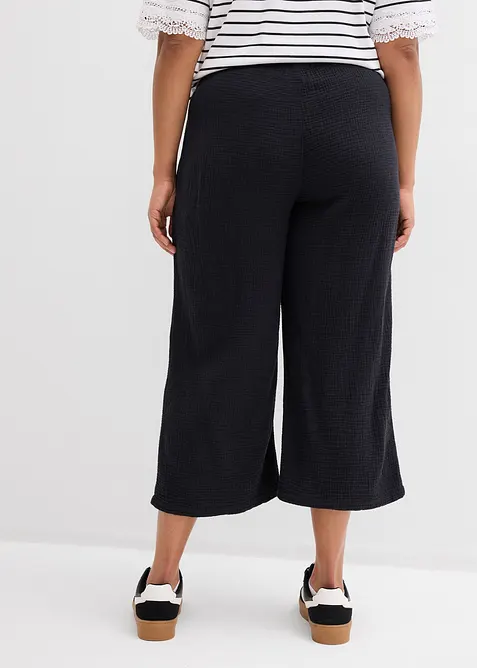 Pantalon large &agrave; pinces en gaze de coton, bonprix