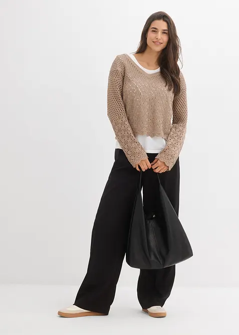 Pull l&eacute;ger en maille ajour&eacute;e, bonprix