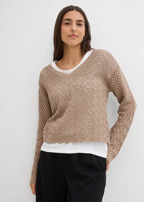 Pull l&eacute;ger en maille ajour&eacute;e, bonprix