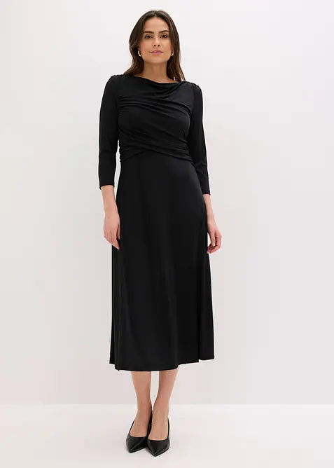 Robe midi drap&eacute;e &agrave; manches 3/4, bonprix