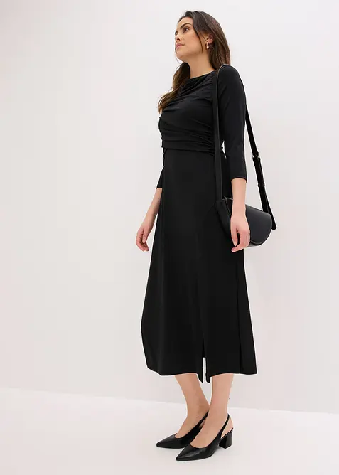 Robe midi drap&eacute;e &agrave; manches 3/4, bonprix