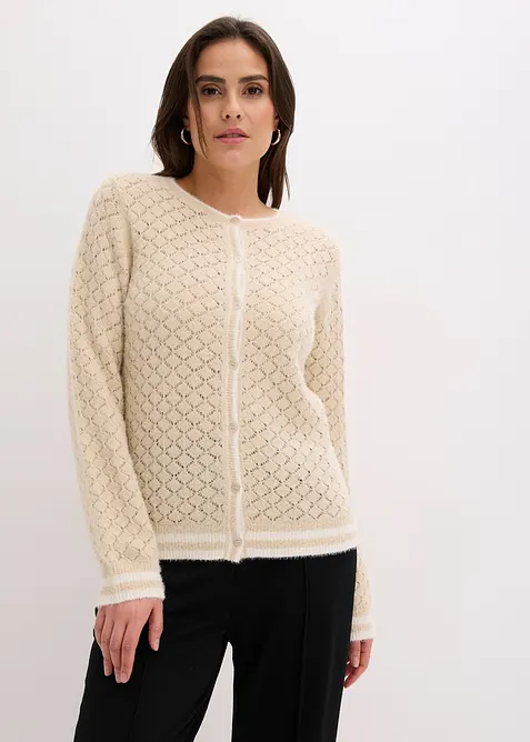 Gilet en maille poilue ajour&eacute;e, bonprix