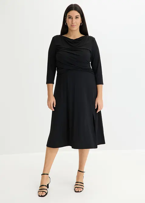 Robe midi drap&eacute;e &agrave; manches 3/4, bonprix