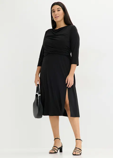 Robe midi drap&eacute;e &agrave; manches 3/4, bonprix