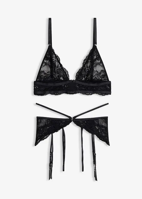 Soutien-gorge et string &agrave; lani&egrave;res ouvert (ens. 2&nbsp;pces), bonprix