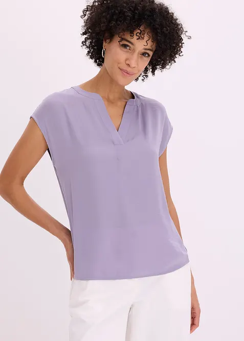 Blouse manches courtes ample en satin avec &eacute;paules descendues, bonprix