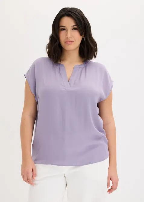 Blouse manches courtes ample en satin avec &eacute;paules descendues, bonprix