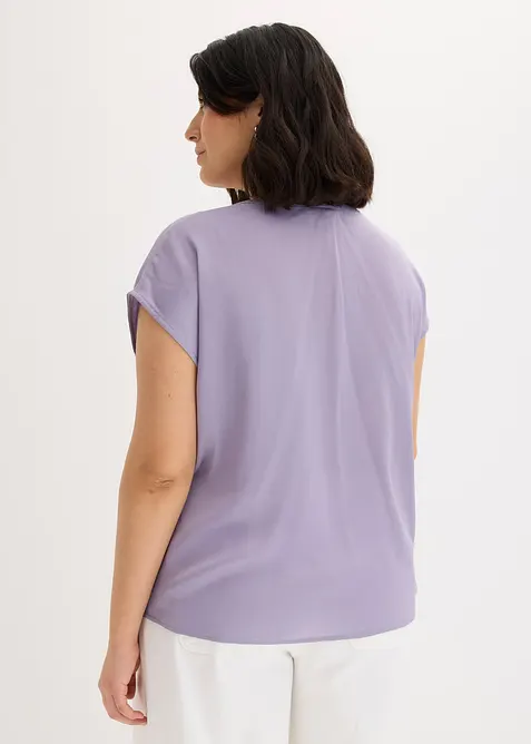 Blouse manches courtes ample en satin avec &eacute;paules descendues, bonprix
