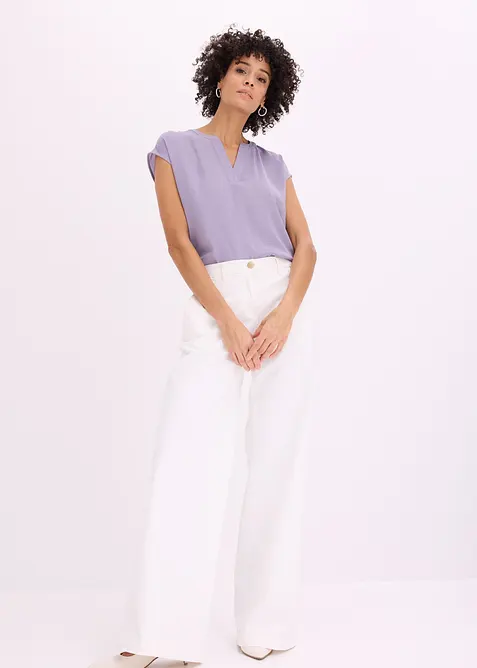 Blouse manches courtes ample en satin avec &eacute;paules descendues, bonprix