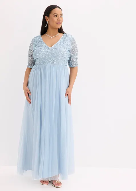 Robe de soir&eacute;e en tulle avec haut brod&eacute; de sequins, bonprix