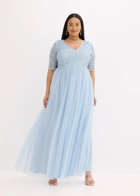 Robe de soir&eacute;e en tulle avec haut brod&eacute; de sequins, bonprix