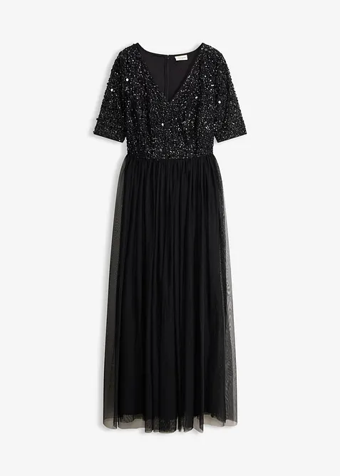 Robe de soir&eacute;e en tulle avec haut brod&eacute; de sequins, bonprix