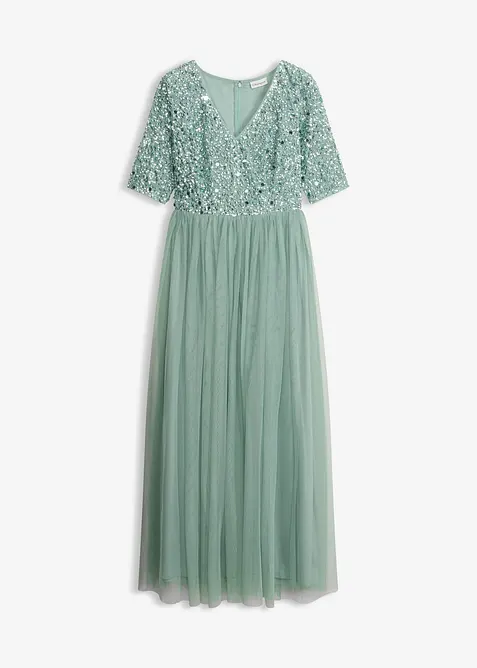 Robe de soir&eacute;e en tulle avec haut brod&eacute; de sequins, bonprix
