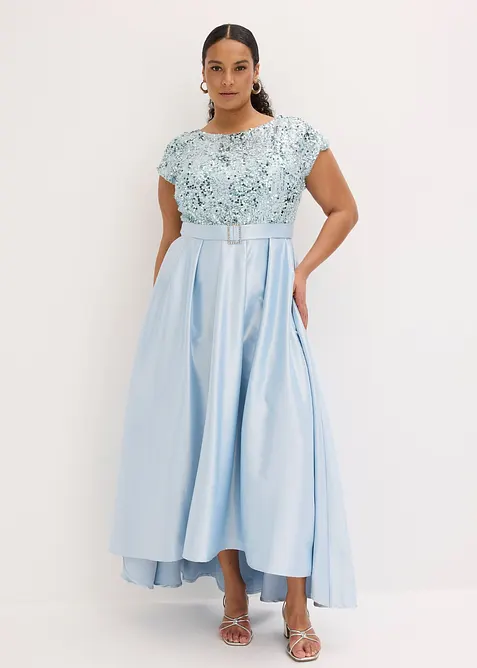Robe de soir&eacute;e en satin brillant et sequins, bonprix
