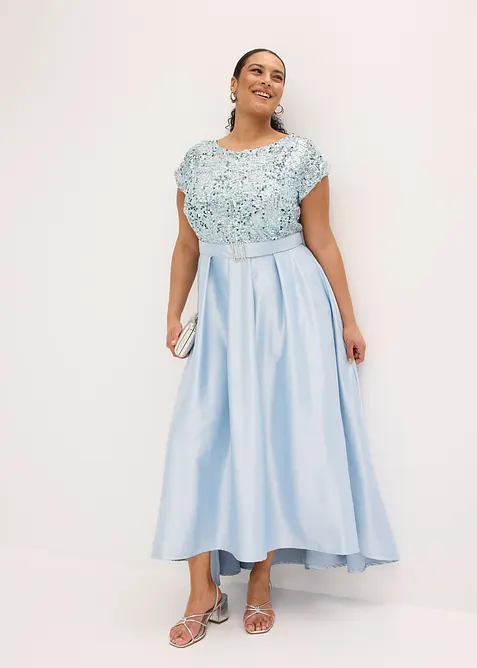 Robe de soir&eacute;e en satin brillant et sequins, bonprix