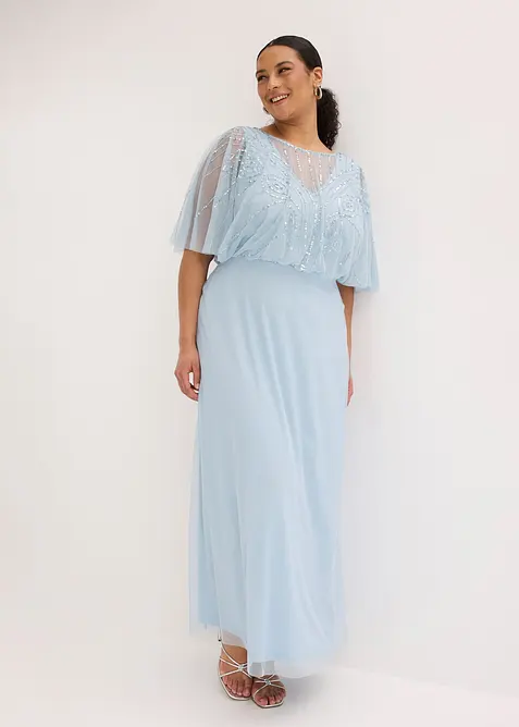 Robe longue en tulle fin avec sequins brod&eacute;s, bonprix