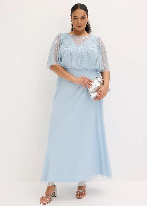 Robe longue en tulle fin avec sequins brod&eacute;s, bonprix