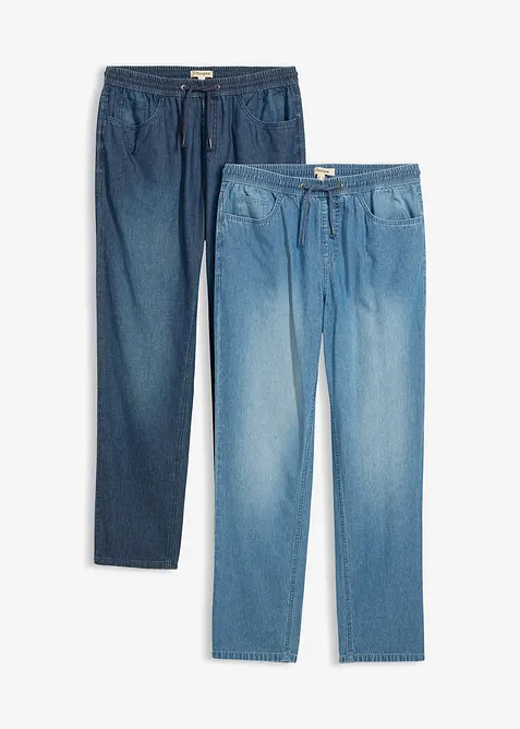 Lot de 2 jeans classiques d&rsquo;&eacute;t&eacute; &agrave; taille &eacute;lastiqu&eacute;e, bonprix