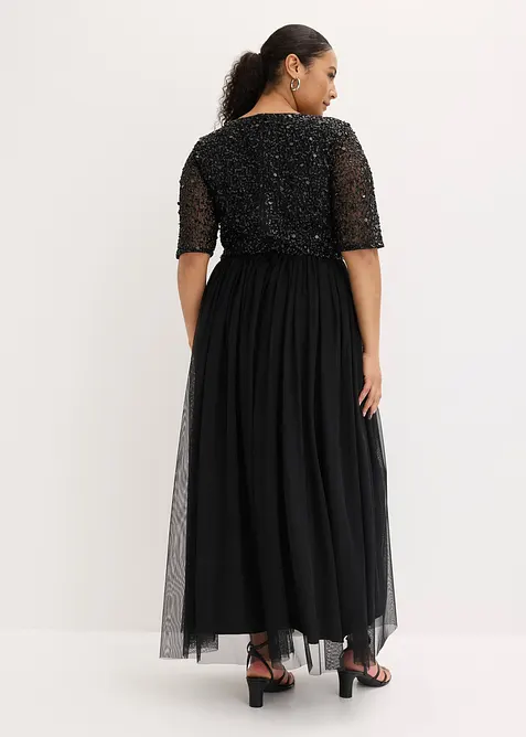 Robe de soir&eacute;e en tulle avec haut brod&eacute; de sequins, bonprix