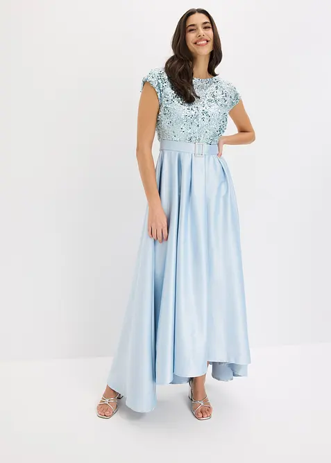 Robe de soir&eacute;e en satin brillant et sequins, bonprix