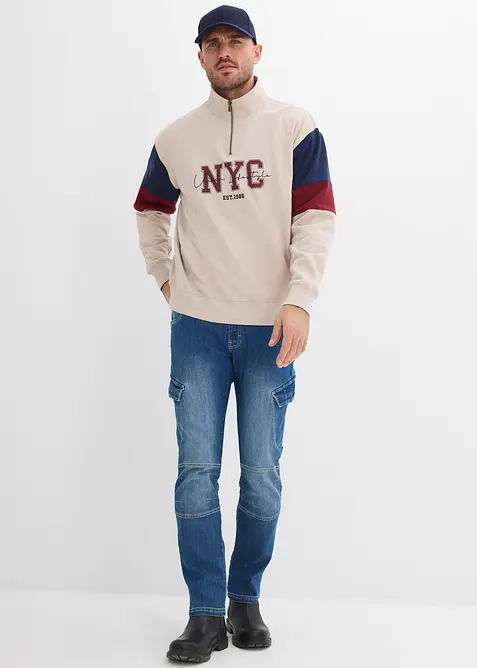 Jean cargo regular, droit et l&eacute;ger avec taille &eacute;lastiqu&eacute;e, bonprix