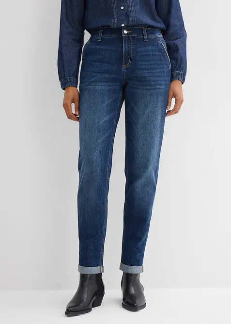 Jean boyfriend taille mi-haute et &eacute;lastiqu&eacute;e, bonprix