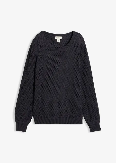 Pull en maille textur&eacute;e de coton m&eacute;lang&eacute;, bonprix