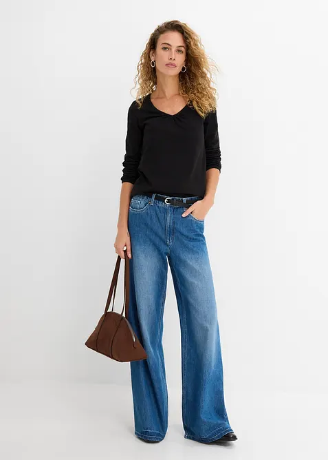 T-shirt manches longues 100% coton, finitions &eacute;lastiqu&eacute;es, bonprix