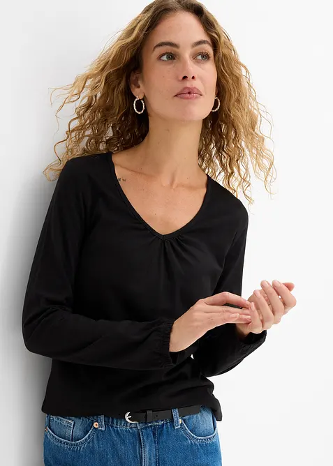 T-shirt manches longues 100% coton, finitions &eacute;lastiqu&eacute;es, bonprix