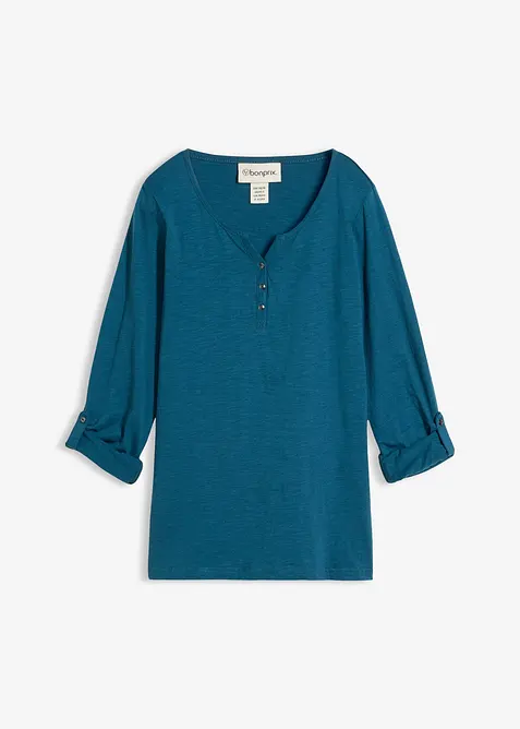 T-shirt manches longues &agrave; col boutonn&eacute;, 100% coton, bonprix