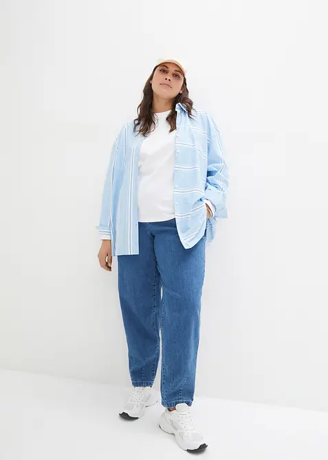 Jean mom, taille haute &eacute;lastiqu&eacute;e, bonprix