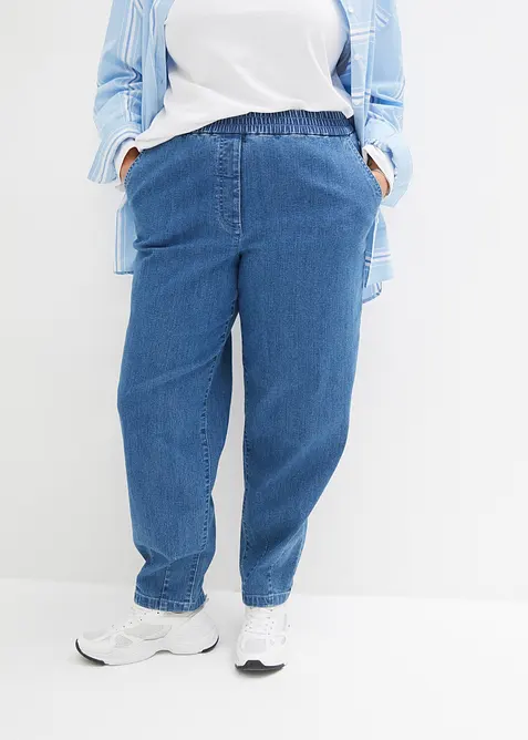 Jean mom, taille haute &eacute;lastiqu&eacute;e, bonprix