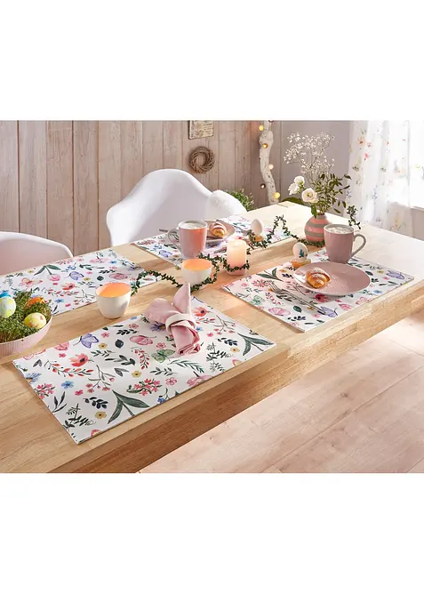 Lot de 4 sets de table avec imprim&eacute; fleurs, bonprix