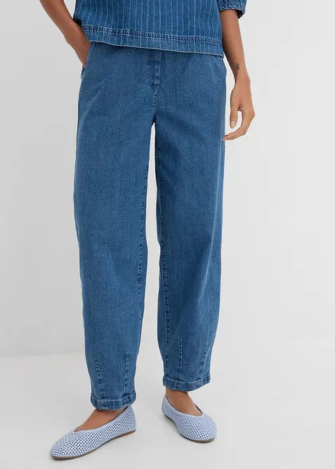 Jean mom, taille haute &eacute;lastiqu&eacute;e, bonprix