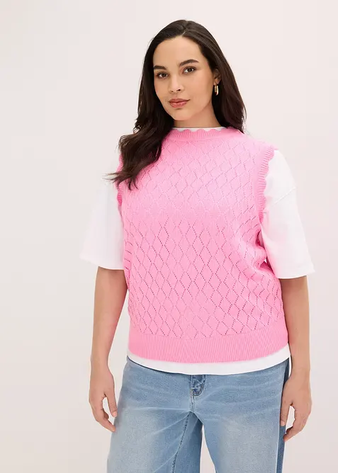 Pull sans manches en maille ajour&eacute;e, bonprix
