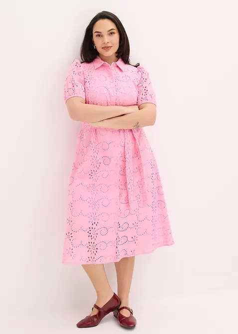 Robe chemise en broderie anglaise, 100% coton, bonprix