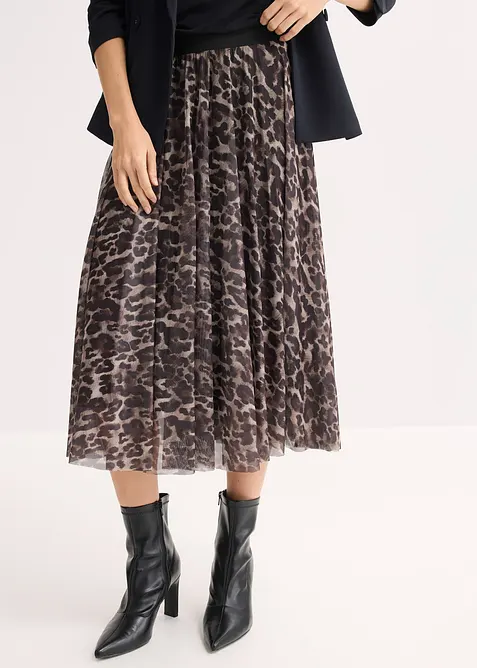 Jupe midi &eacute;vas&eacute;e en mesh, bonprix