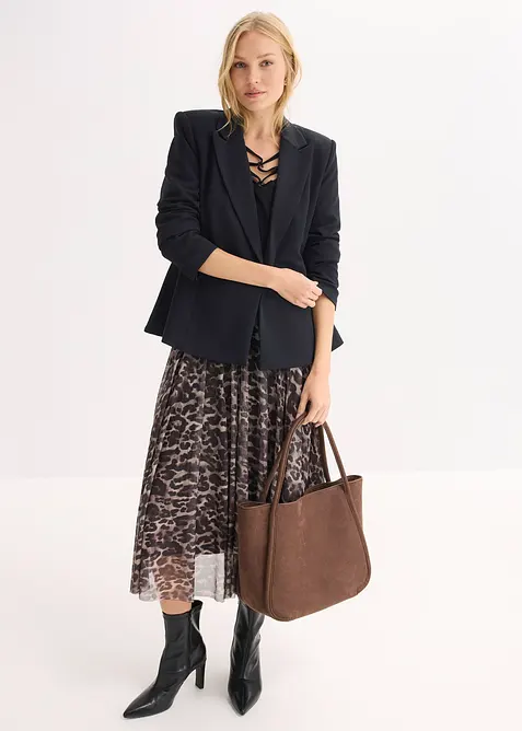 Jupe midi &eacute;vas&eacute;e en mesh, bonprix