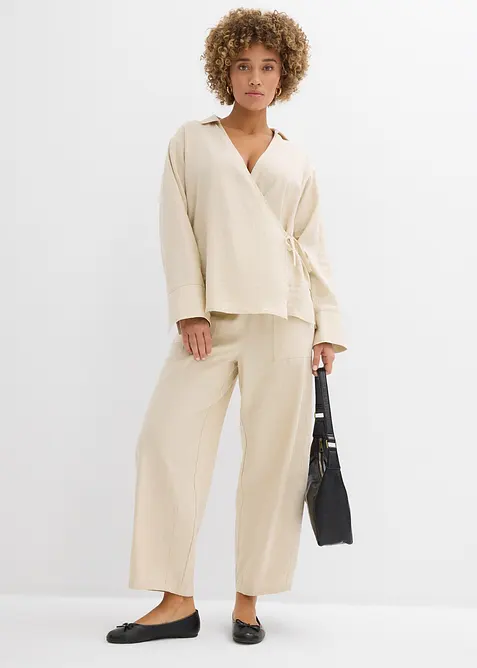 Pantalon barrel l&eacute;ger en lin m&eacute;lang&eacute;, bonprix