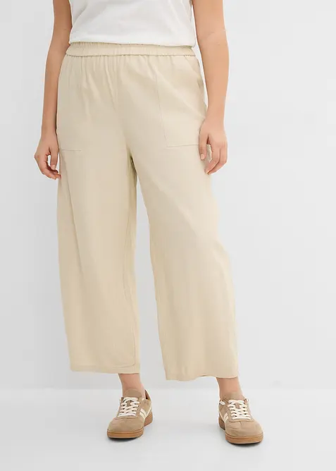 Pantalon barrel l&eacute;ger en lin m&eacute;lang&eacute;, bonprix