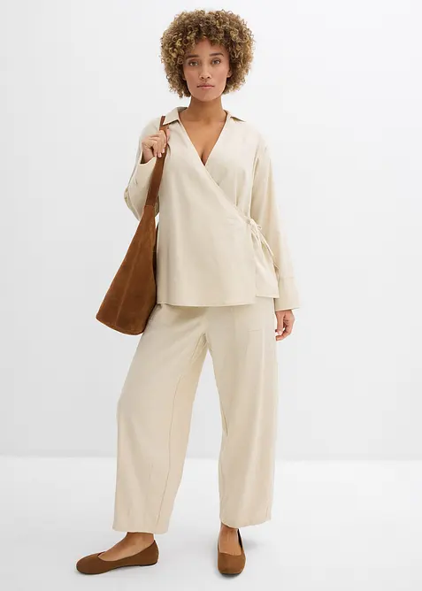 Chemisier cache-c&oelig;ur en lin m&eacute;lang&eacute;, bonprix