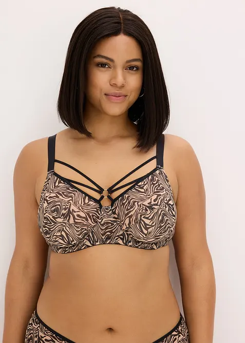 Soutien-gorge minimiseur avec bijou et mesh imprim&eacute;, bonprix