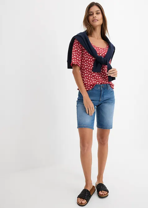 Bermuda en jean stretch avec revers color&eacute;, bonprix