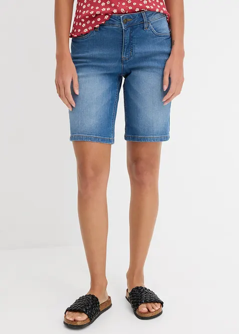 Bermuda en jean stretch avec revers color&eacute;, bonprix
