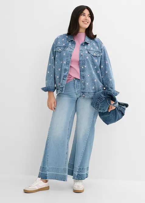 Veste en jean avec fleurs brod&eacute;es, bonprix