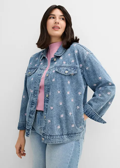Veste en jean avec fleurs brod&eacute;es, bonprix